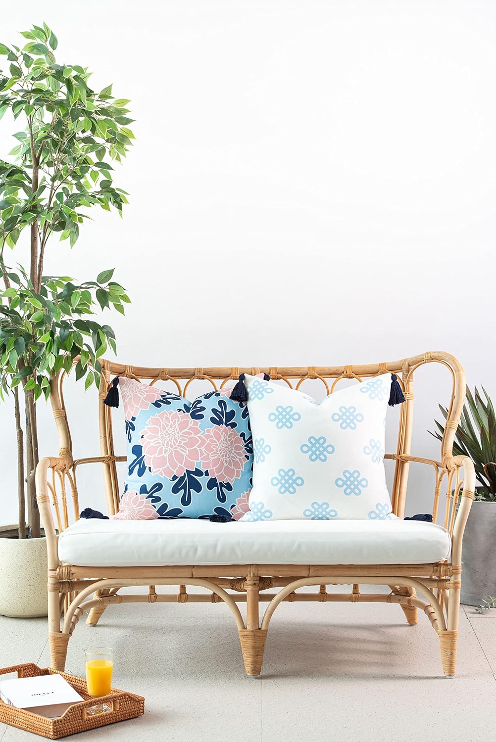Funda almohada lumbar para sofá patio 18x18pulg borla azul bebé