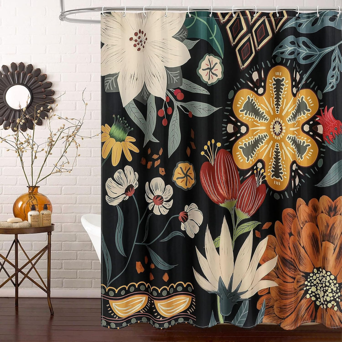 Cortina ducha boho floral tela hojas tropicales 72x72pulg