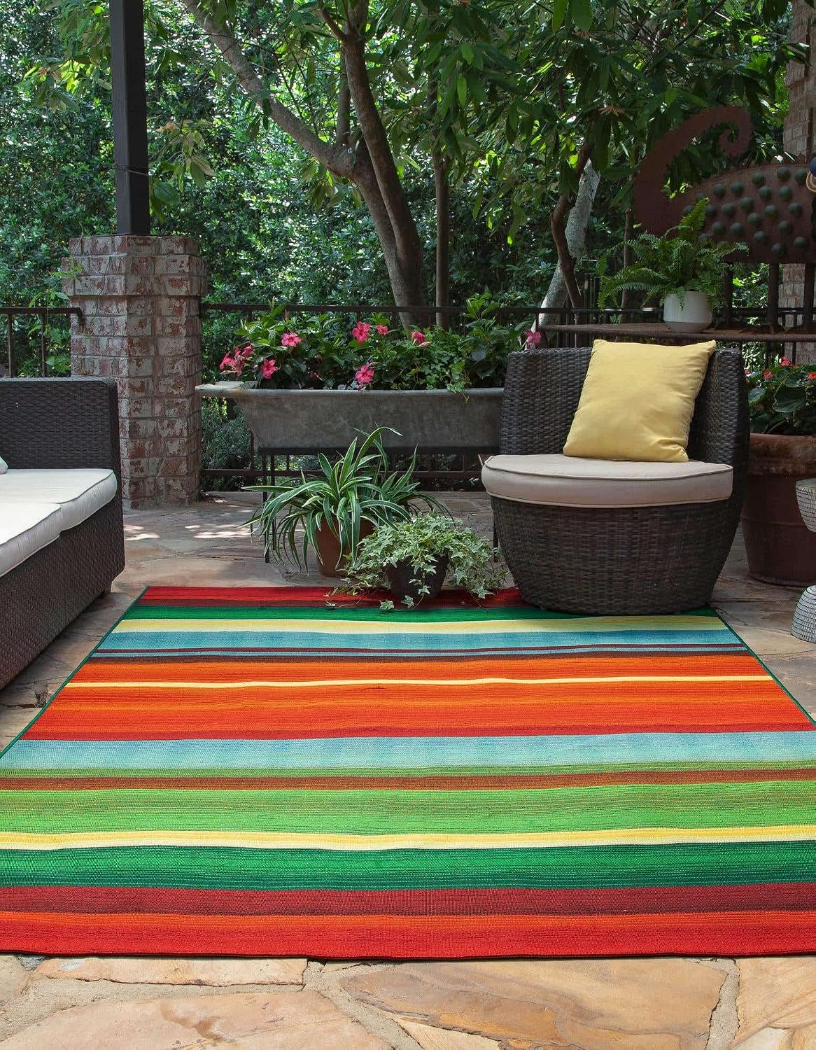 Alfombra rectangular 4x6ft multicolor y azul claro