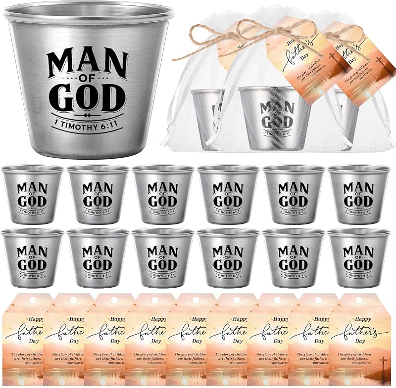 Set 15 vasos acero inox Día del Padre con bolsas