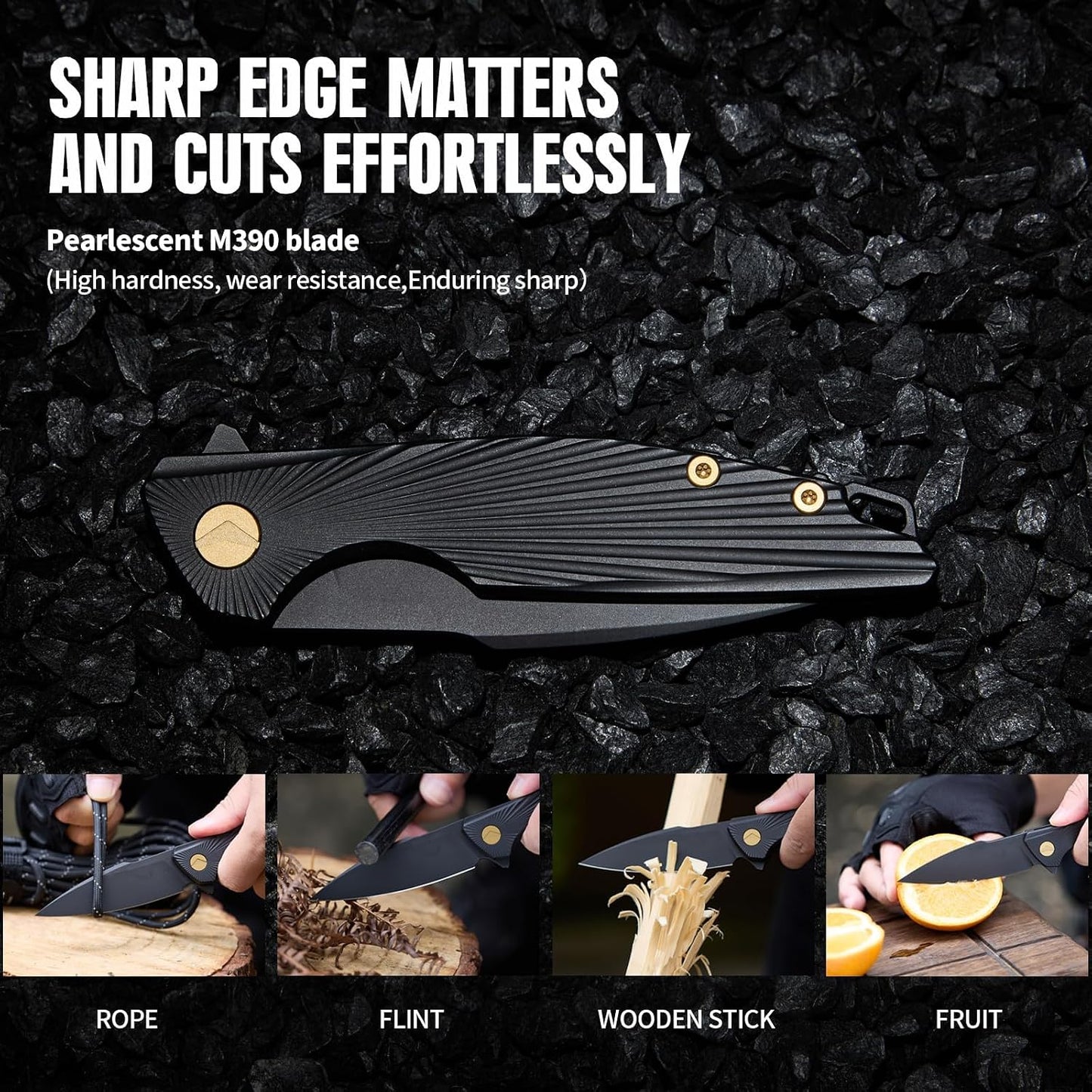 Cuchillo plegable de bolsillo con clip mango titanio acero