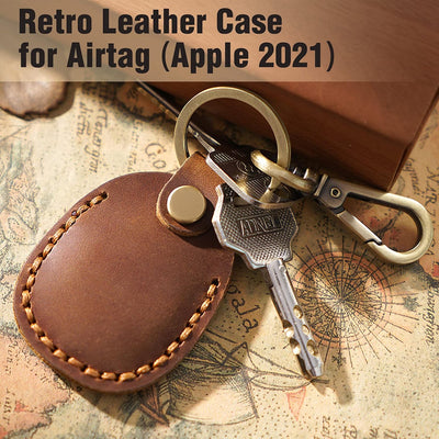 Funda Airtag cuero marrón con llavero pack 2