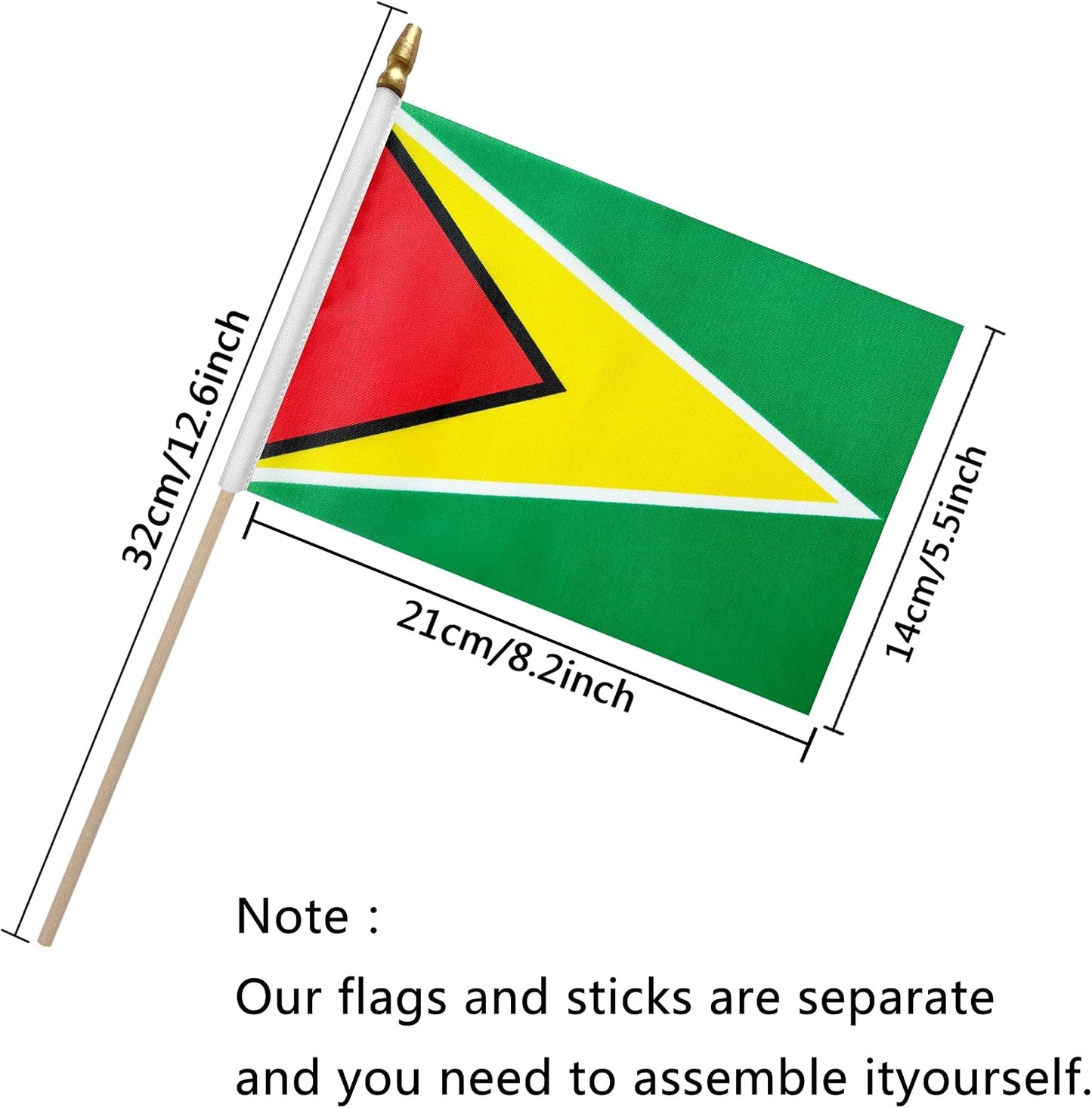 Mini banderas mano Guyana 5x8pulg pack 12