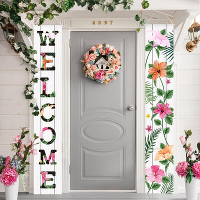 2 Pancartas Florales Bienvenida 72x12pulg Colgante Puerta