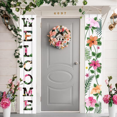 2 Pancartas Florales Bienvenida 72x12pulg Colgante Puerta