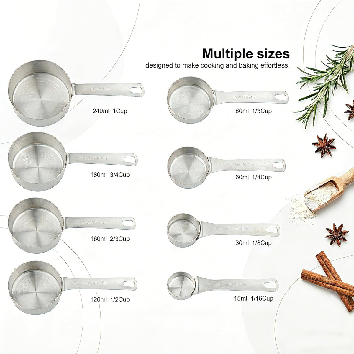 Set 8 Tazas Medidoras Acero Inox 18/8 Profesional