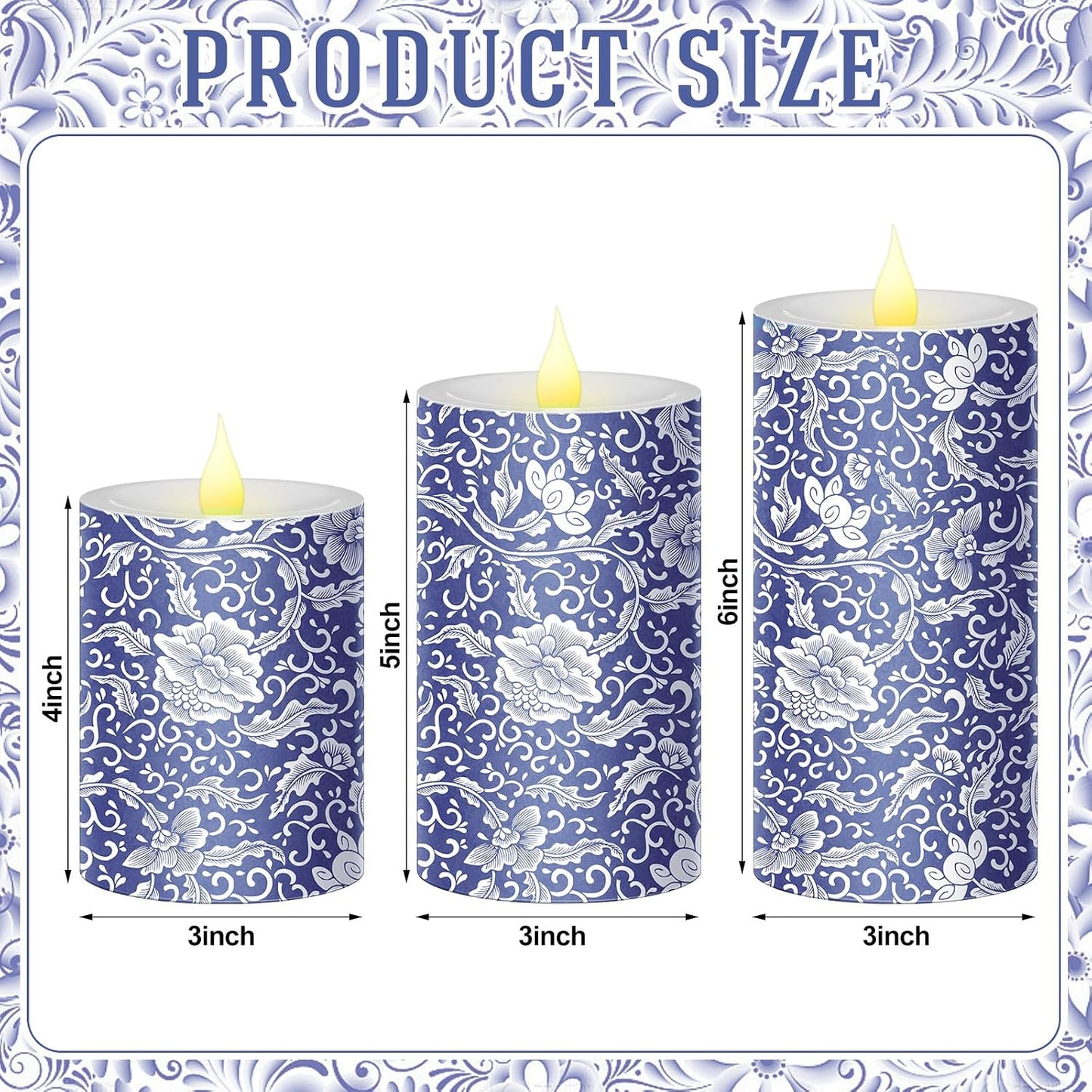 3 Velas LED Chinoiserie Azul y Blanco para Hogar y Fiesta