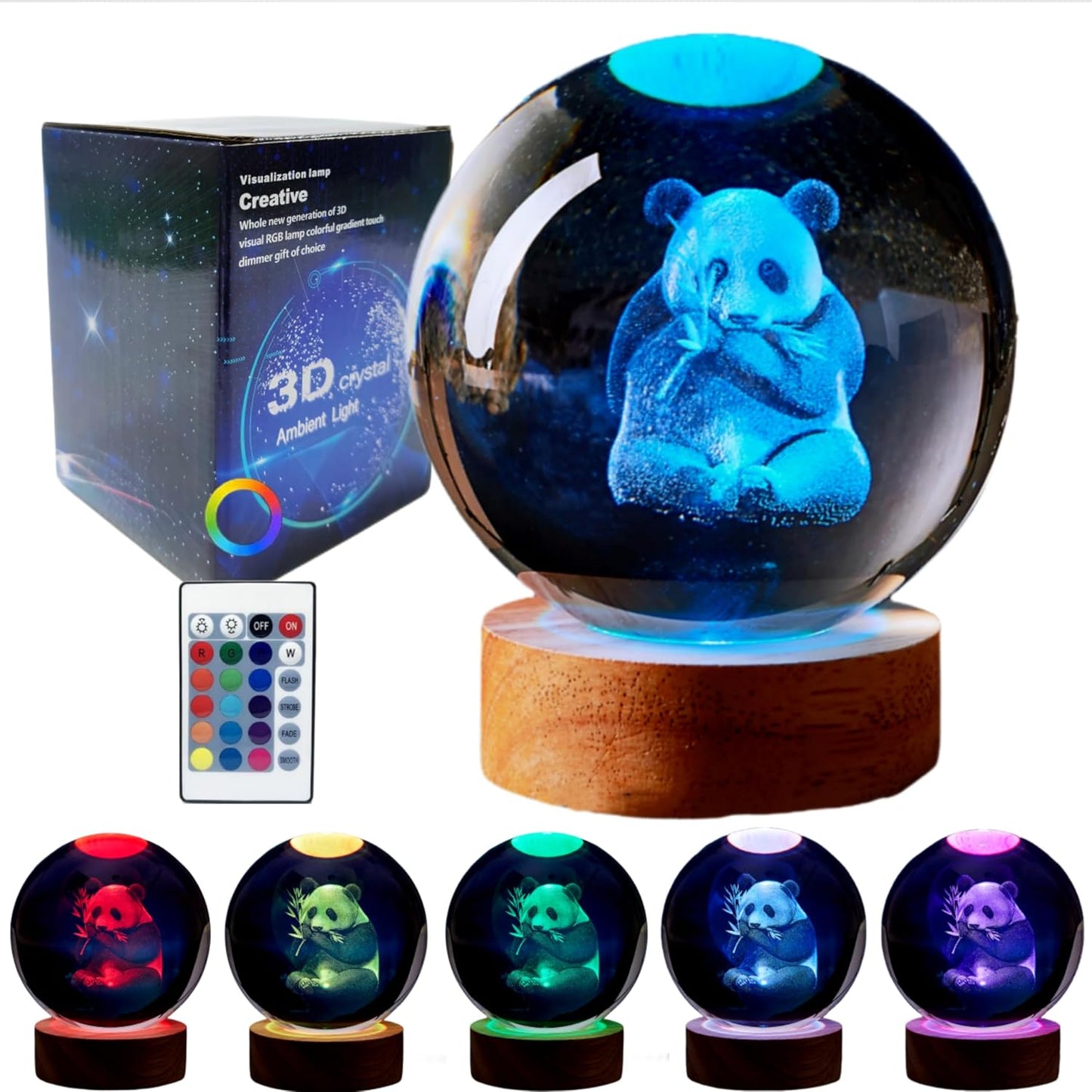 Lámpara panda cristal 3.15pulg 16 colores control remoto