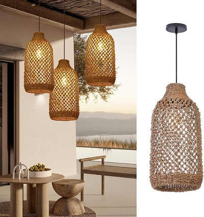 Lámpara colgante ratán bohemio para cocina comedor