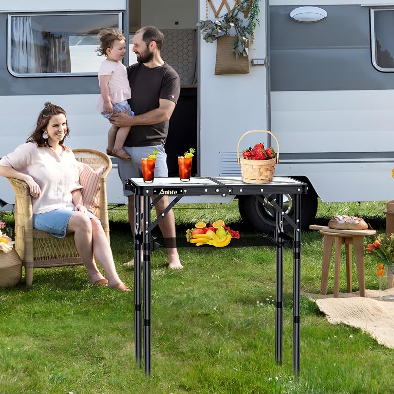 Mesa plegable aluminio con red 27.5" 3 alturas viaje