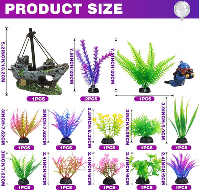 Set decoración acuario con naufragio y plantas artificiales