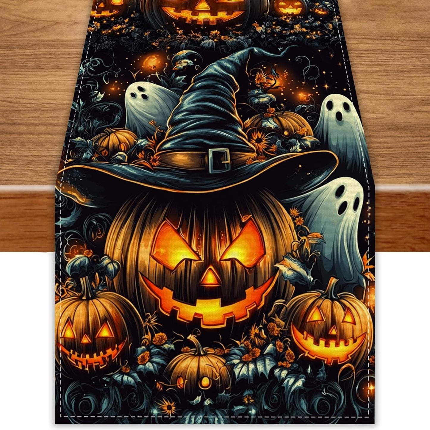 Camino mesa Halloween calabazas negras 72pulg decoración hogar
