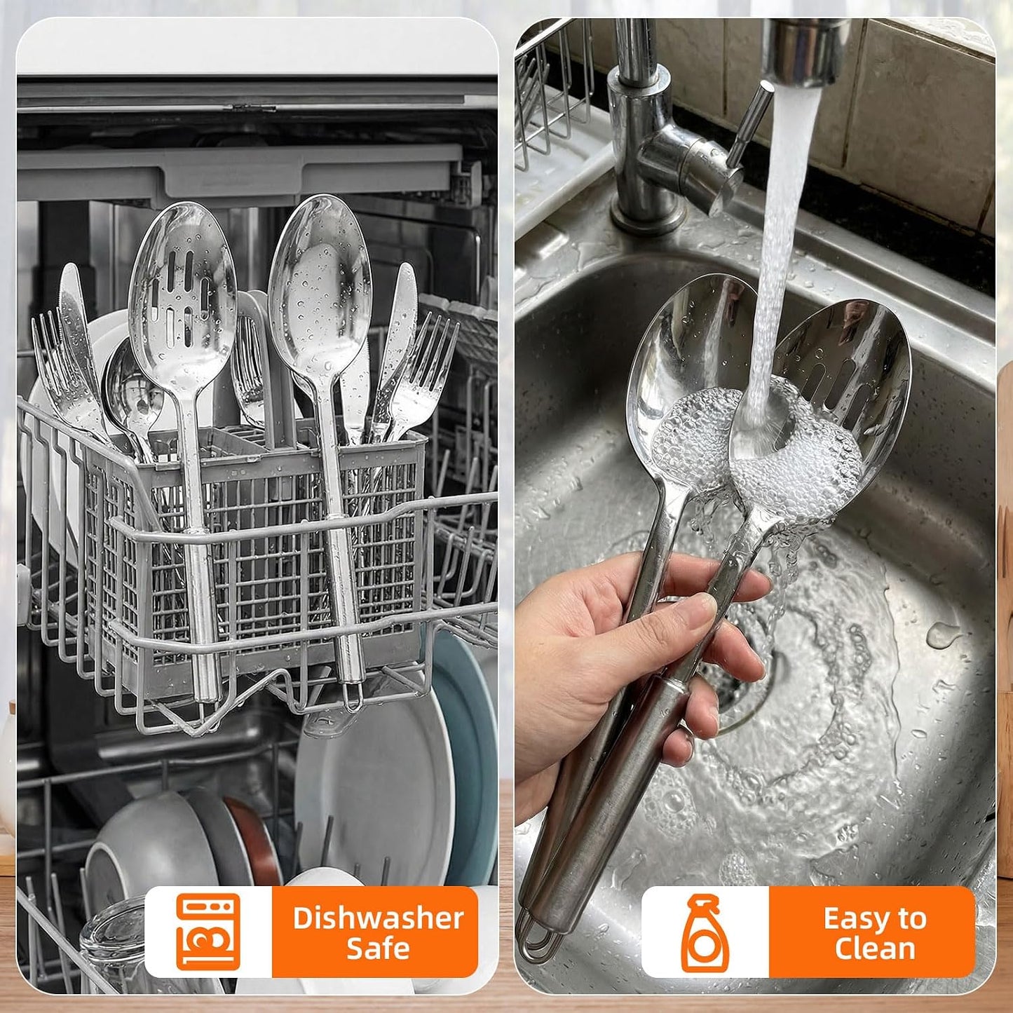 Juego cucharas acero inox ranuradas para servir y mezclar