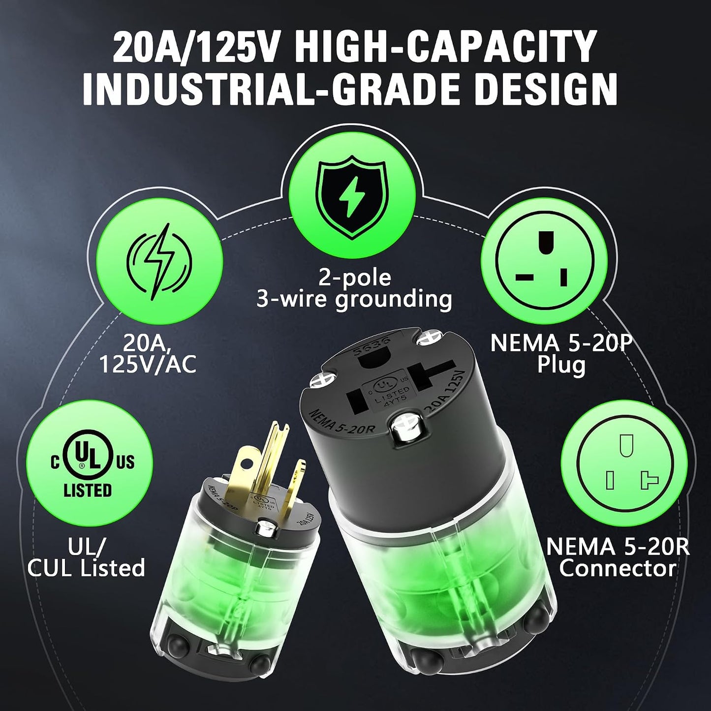 Conector hembra iluminado 20A NEMA 5-20R 125V