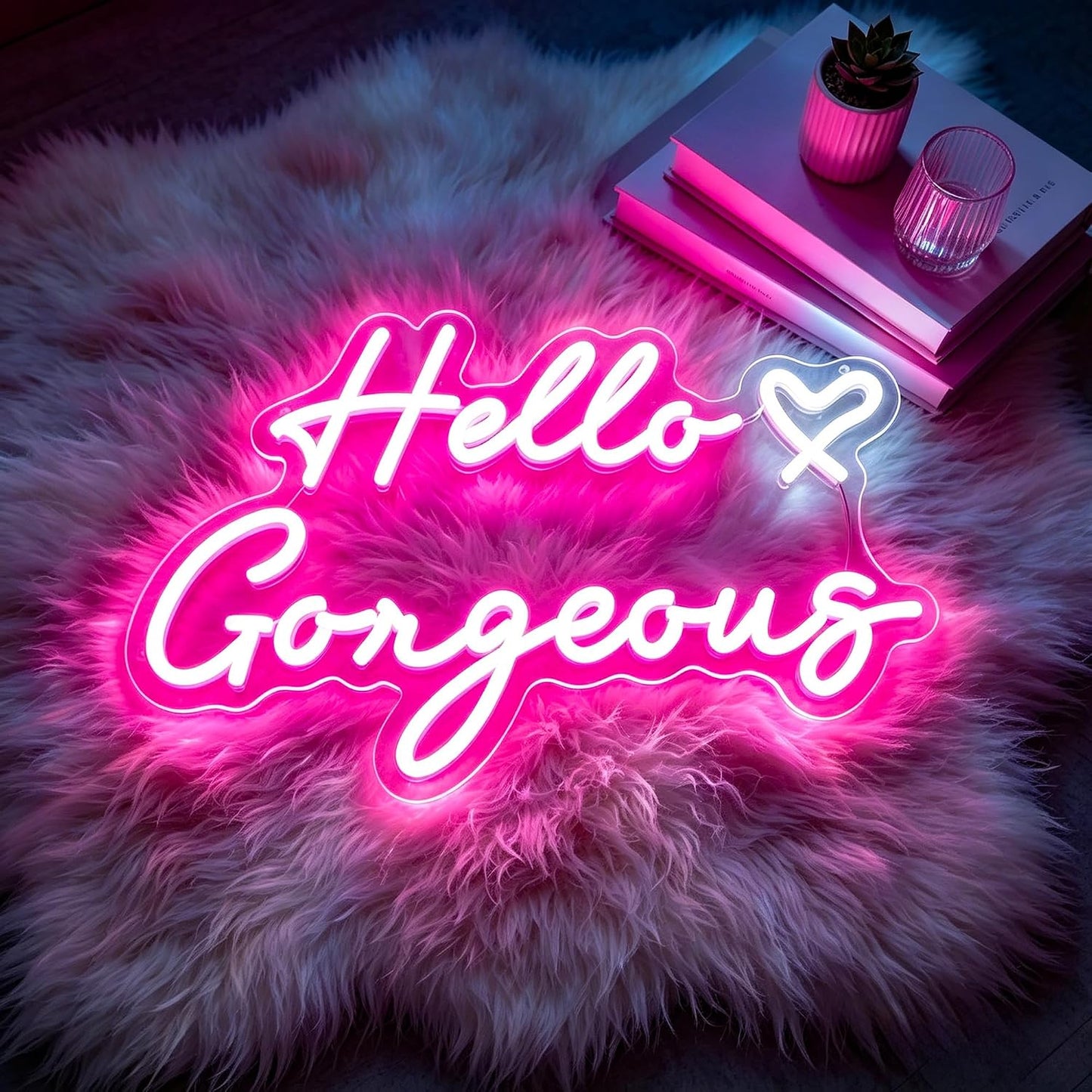 Letrero Neón Hola Hermosa Rosa LED para Barra Cerveza