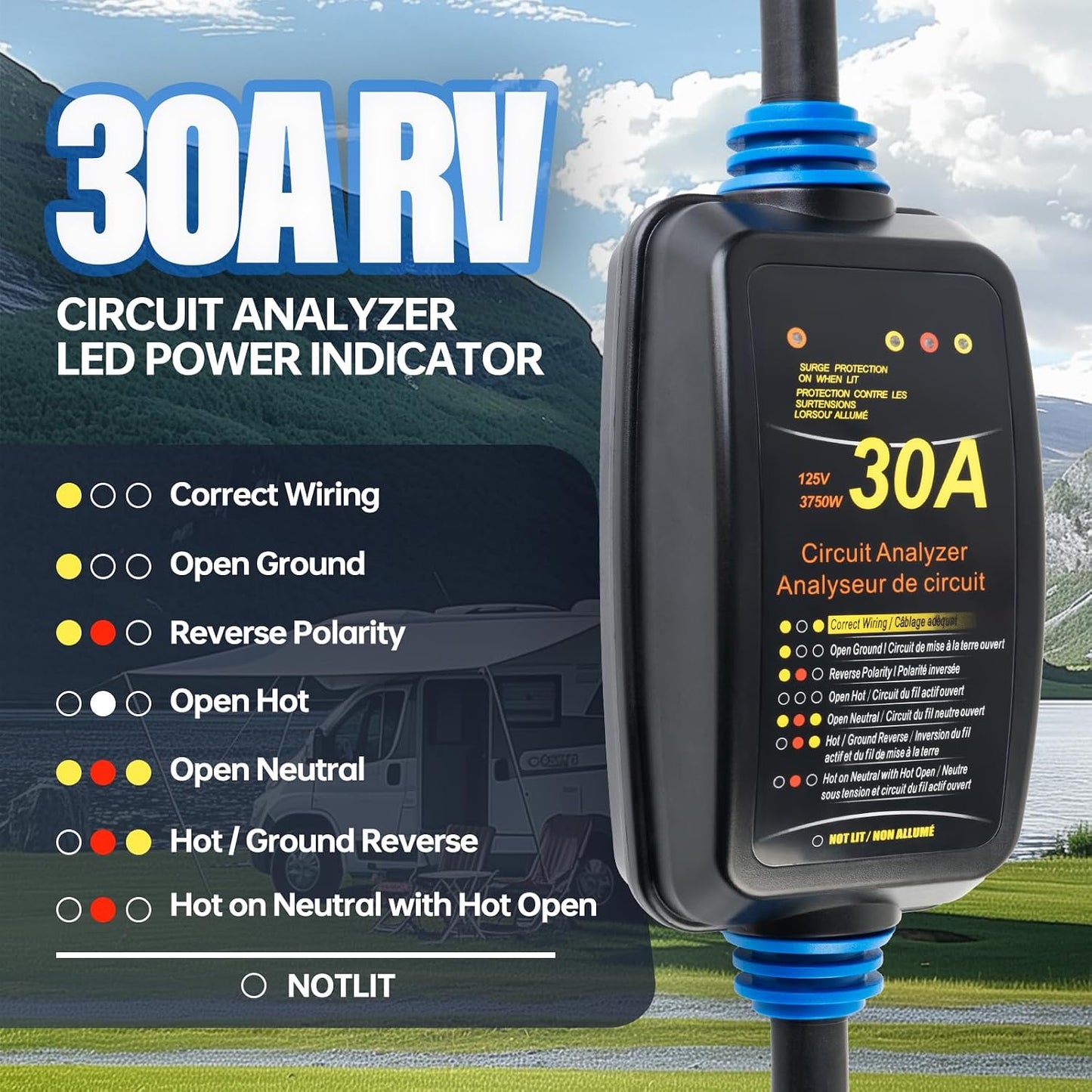 Protector sobretensiones RV 30A doble cable LED