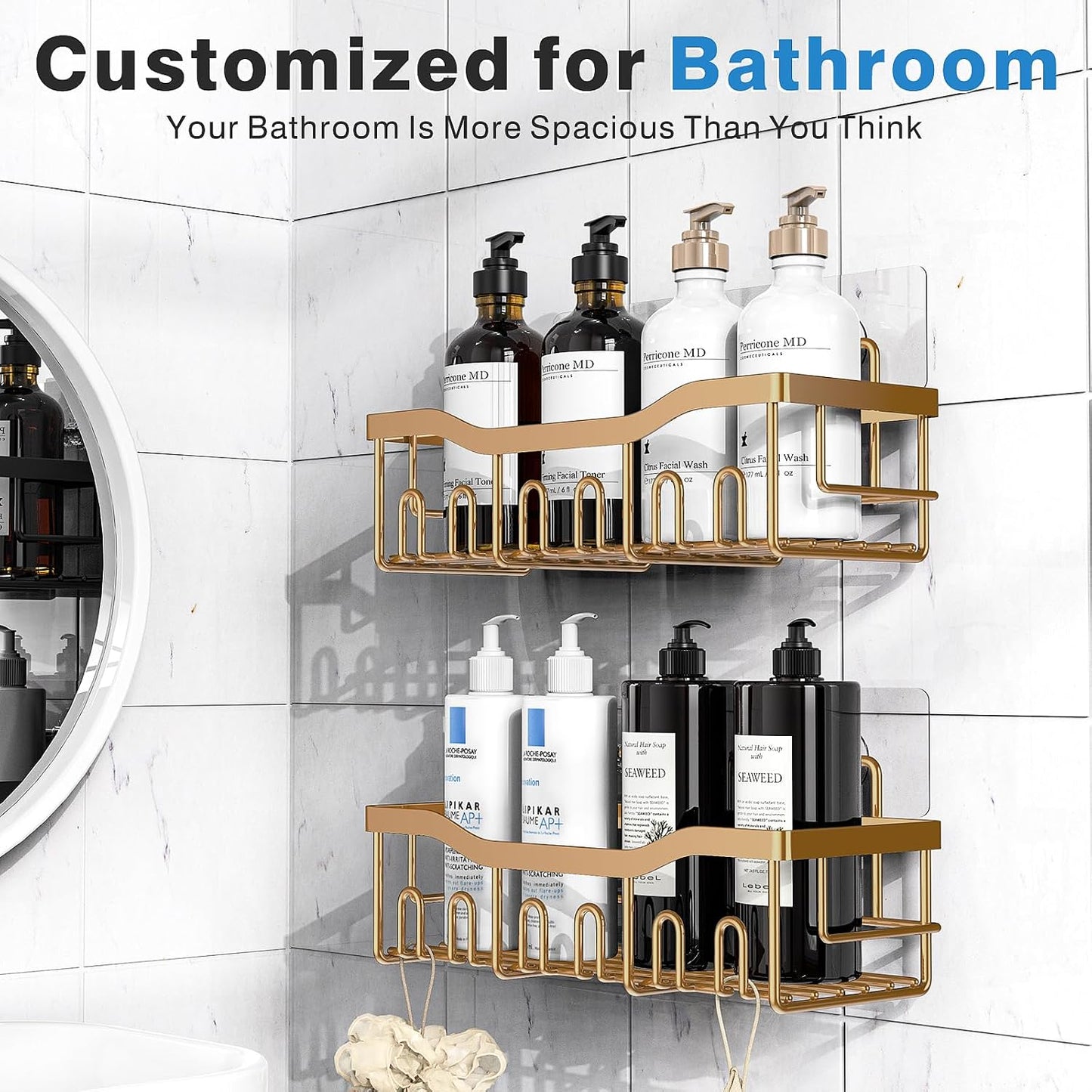 Organiz. ducha 2uds adhesivo baño cocina acero inox