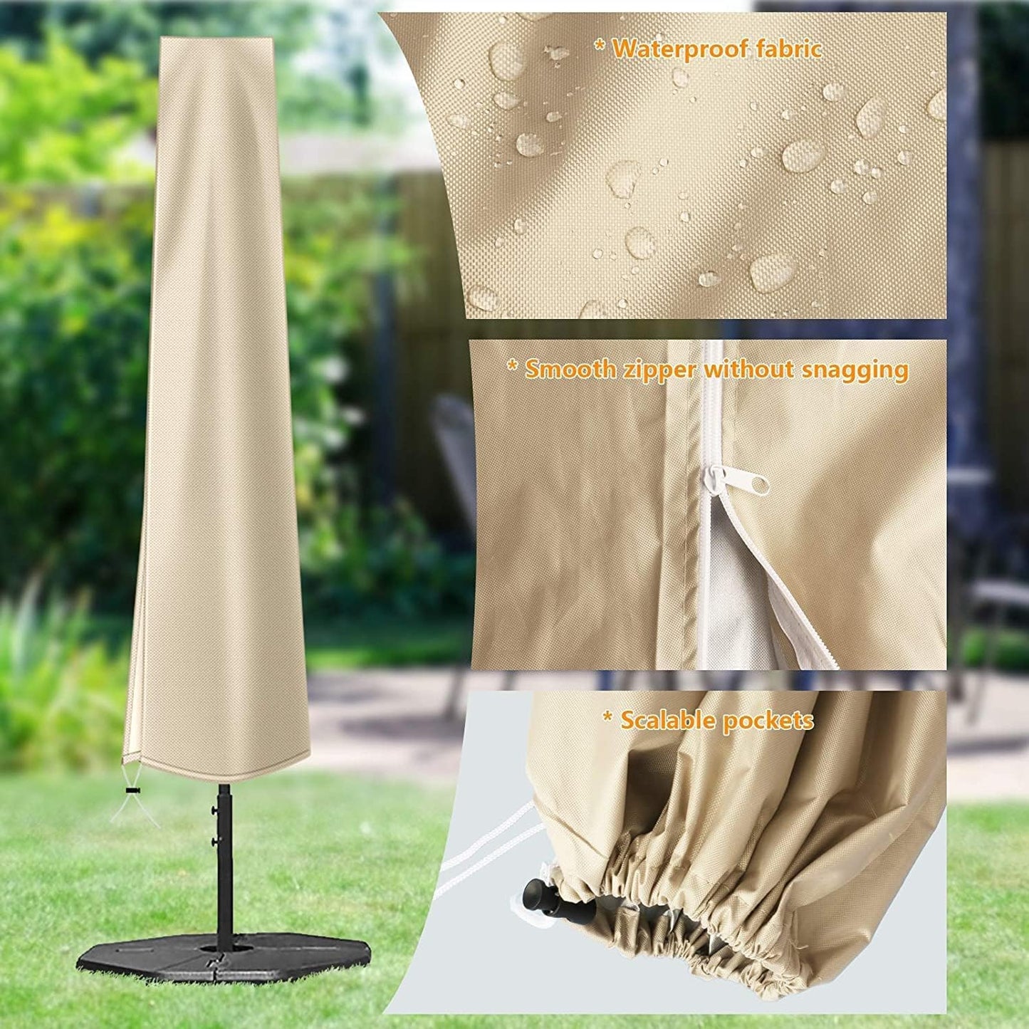 Funda sombrilla jardín tela Oxford 420D impermeable beige