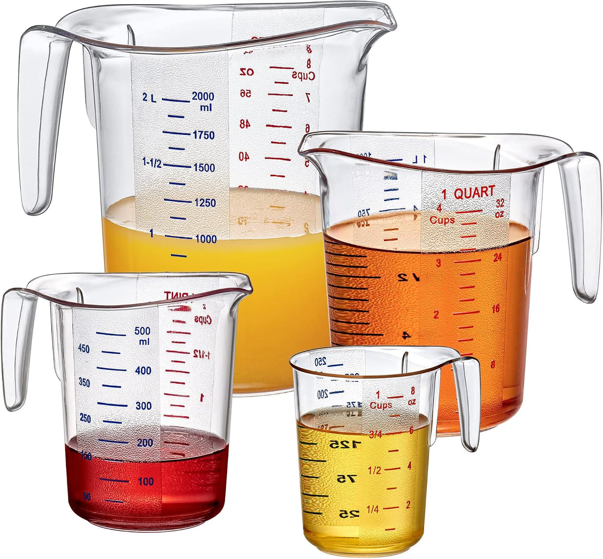 Juego 4 Vasos Medidores Plástico 1/2/4/8 Tazas