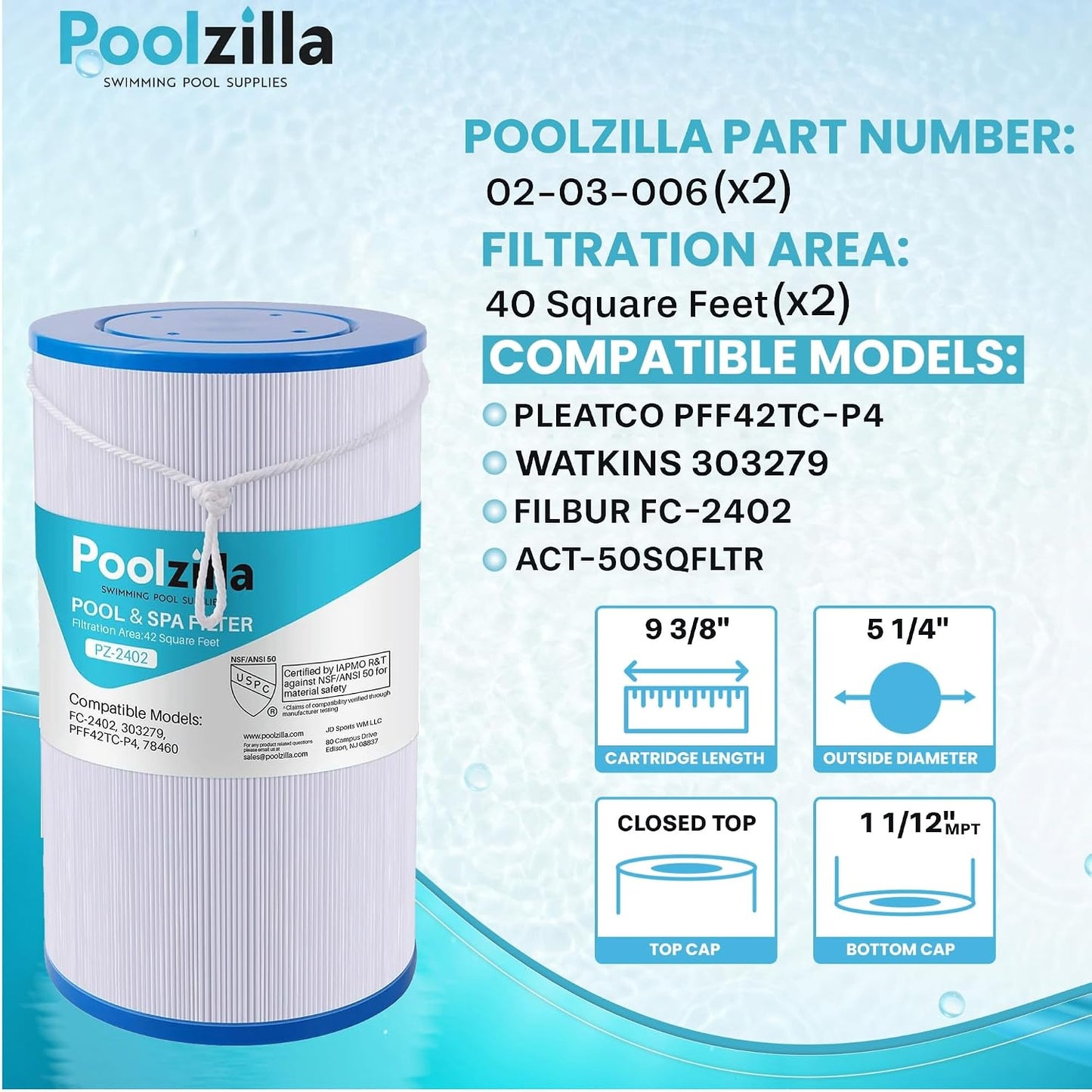 2 Cartuchos Filtro Spa FC-2402 para Watkins