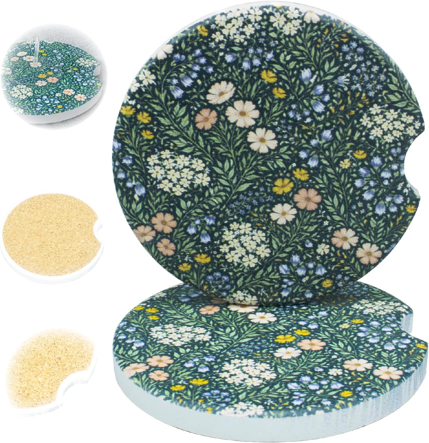 Posavasos Cerámica Automóvil Set 2 Patrón Floral