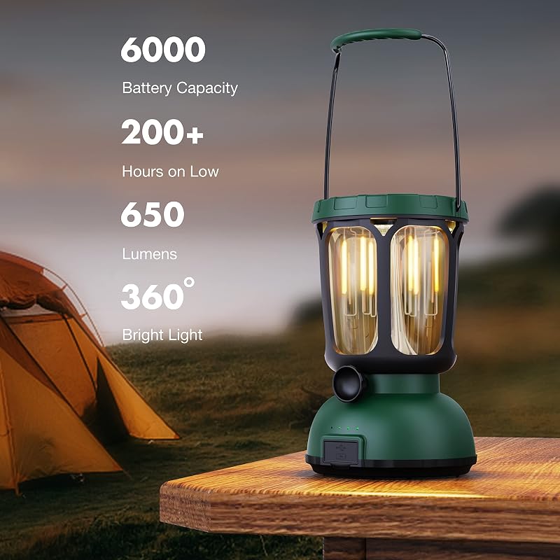 Linterna camping 6000 LED recargable con manivela sol