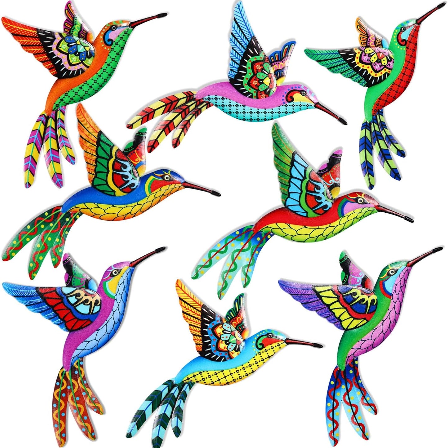 8 Pzas Arte Pared Hierro Colibrí 3D para Jardín 8.7x10.2"
