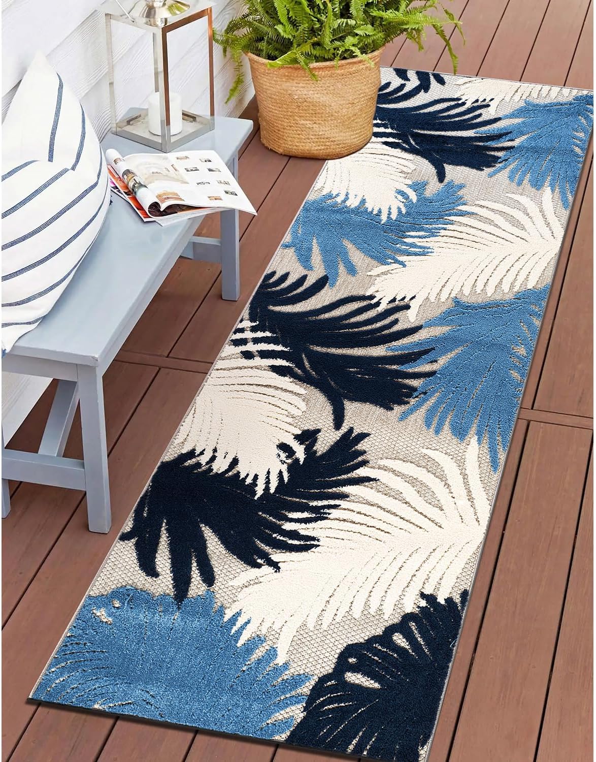 Tapete pasillo flores 2x7ft azul marino