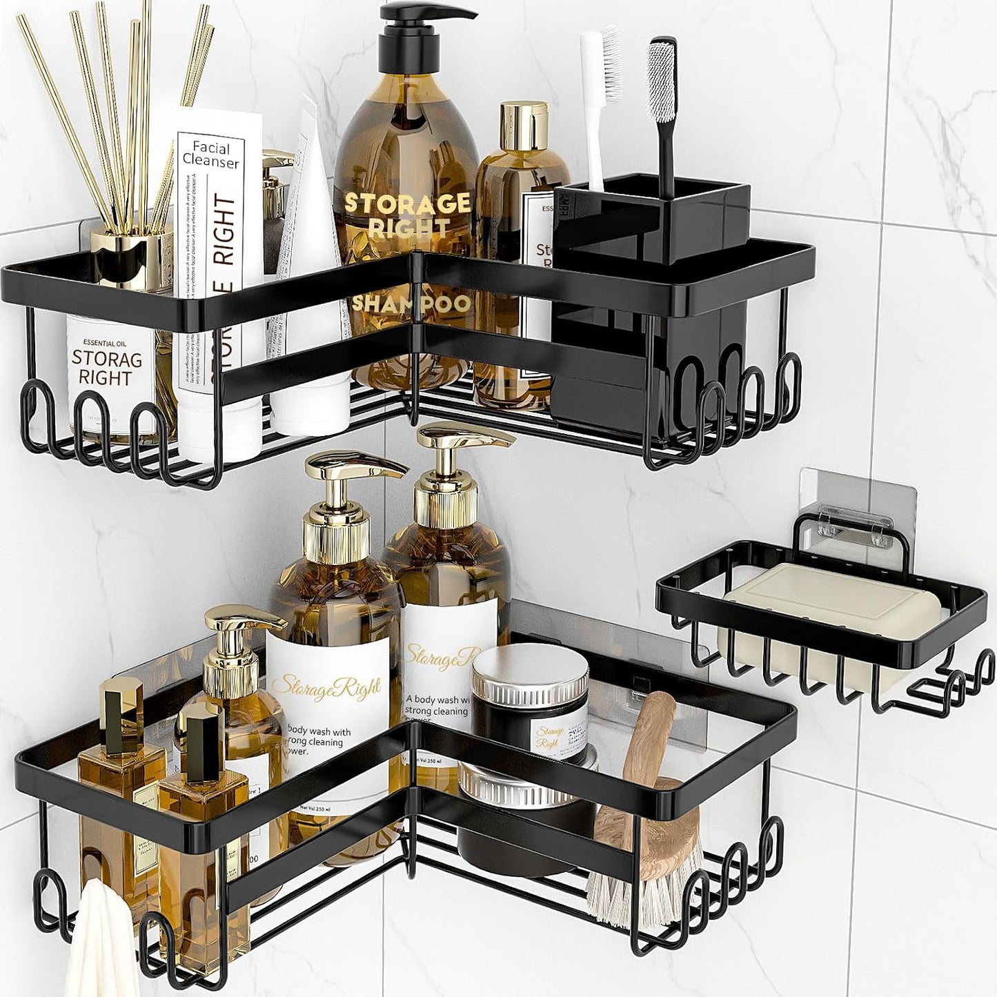 Organizador ducha esquina 3 accesorios acero inox