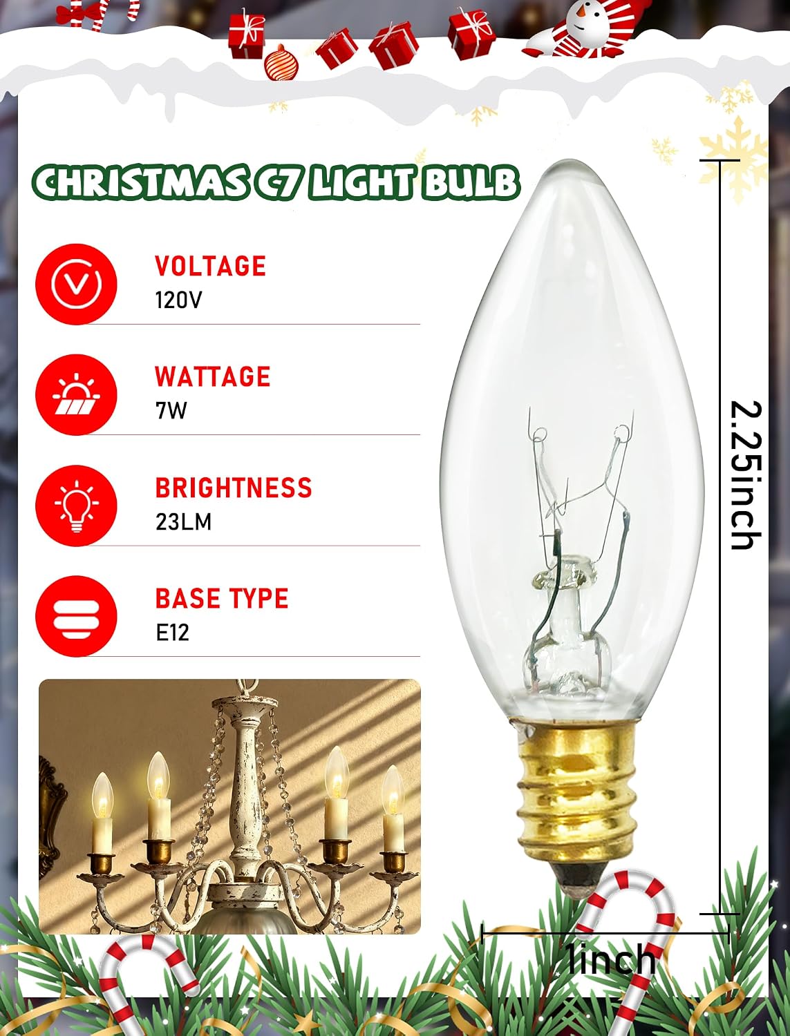 25 Bombillas C26 E12 7W para Luces Navidad