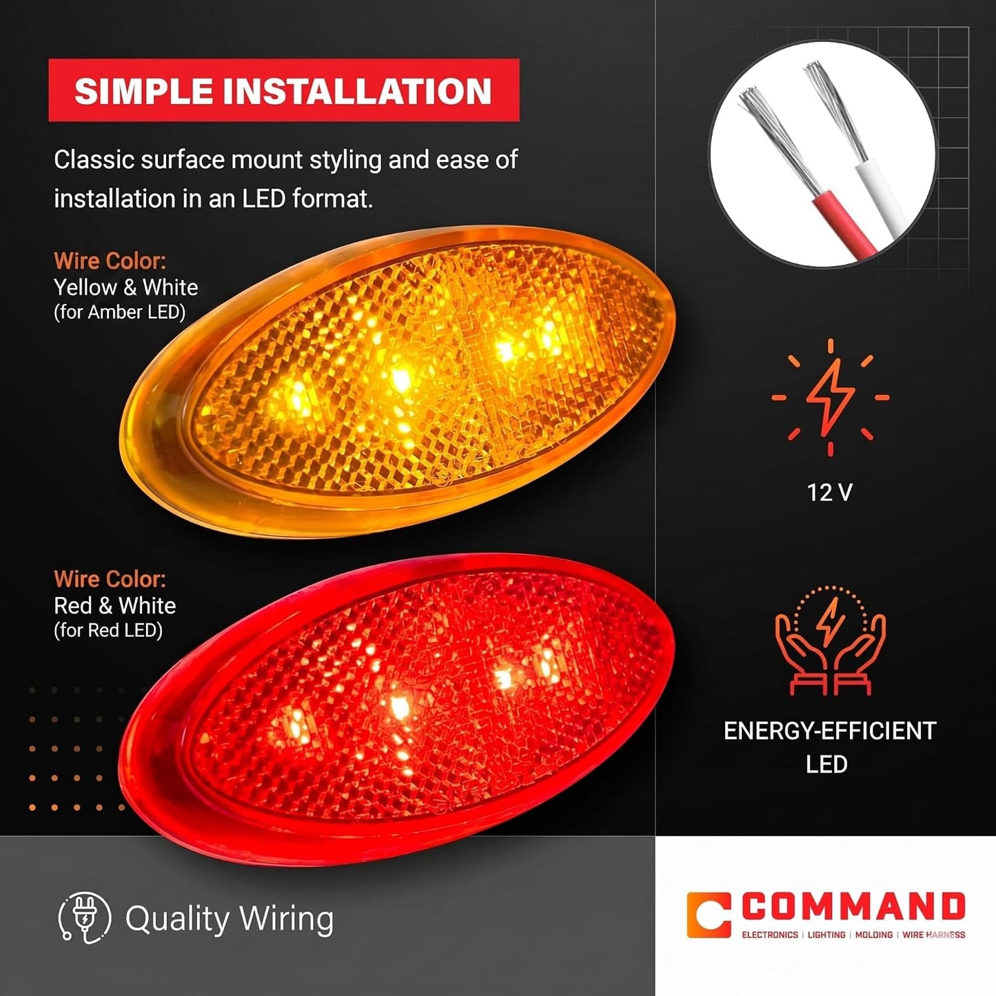 Luz ovalada RV remolque 12V ámbar rojo pack 14