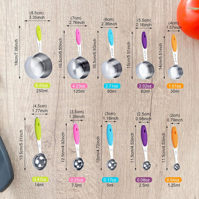 Set 10 Tazas y Cucharas Acero Inox Medidoras Cocina