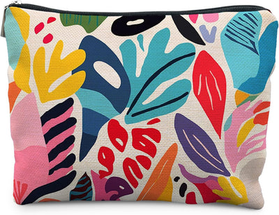 Bolsa maquillaje floral abstracta con cremallera botánica