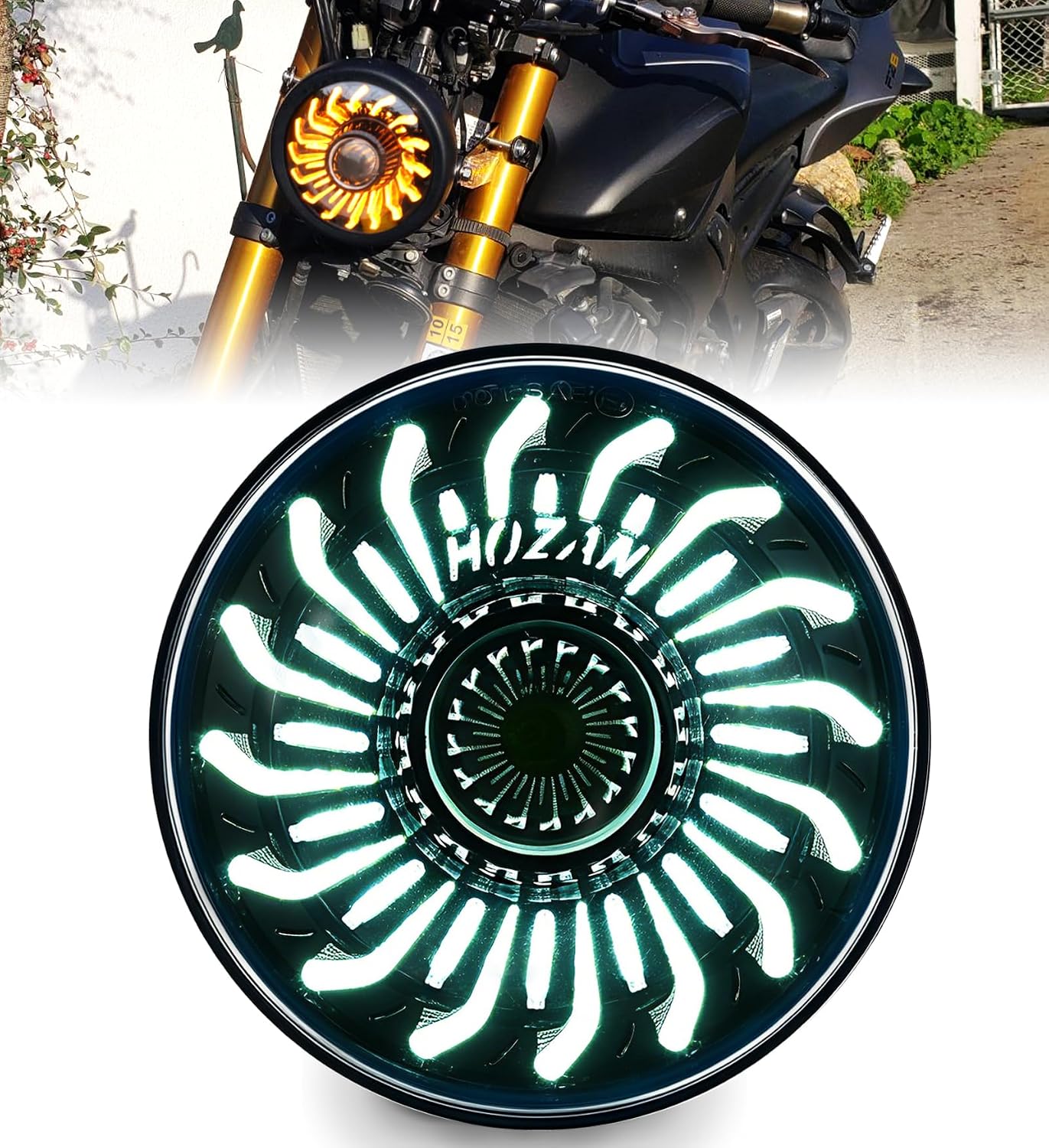 Faro delantero DRL pétalo crisantemo blanco/ámbar comp