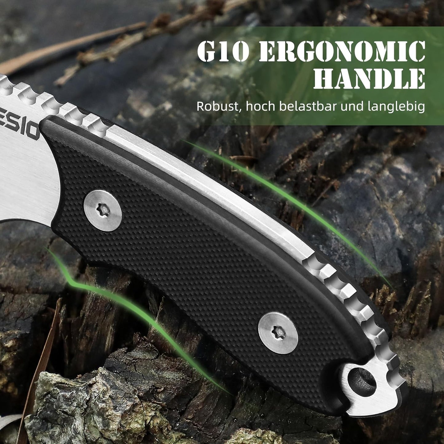 Cuchillo cuello 5.43pulg acero D2 mango G10 táctico