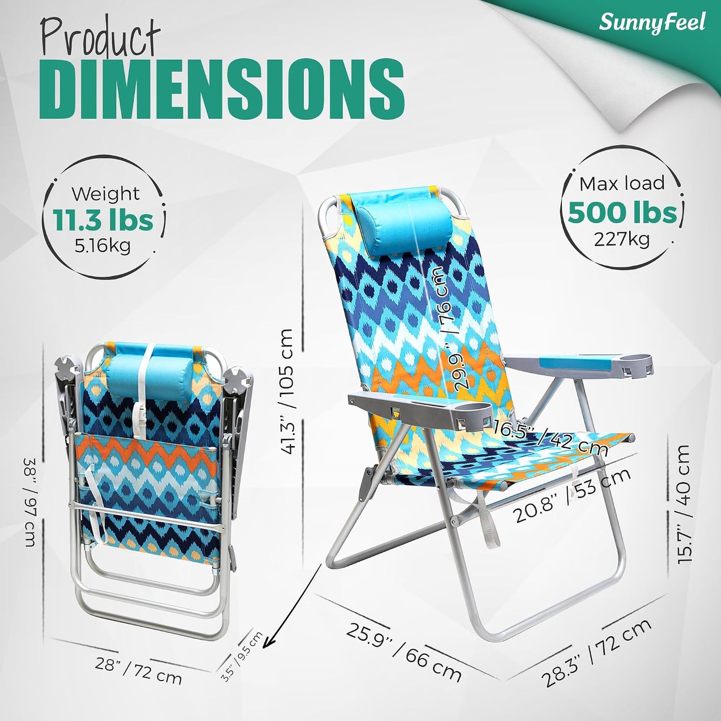 Silla playa reclinable 5 posiciones 17pulg con reposabrazos