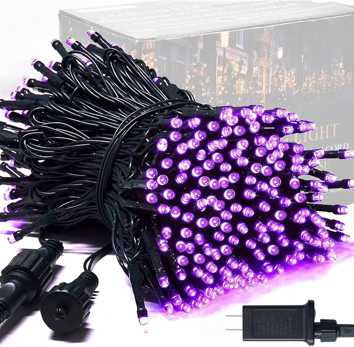 Guirnalda LED 250 luces navidad 91.5ft moradas impermeables
