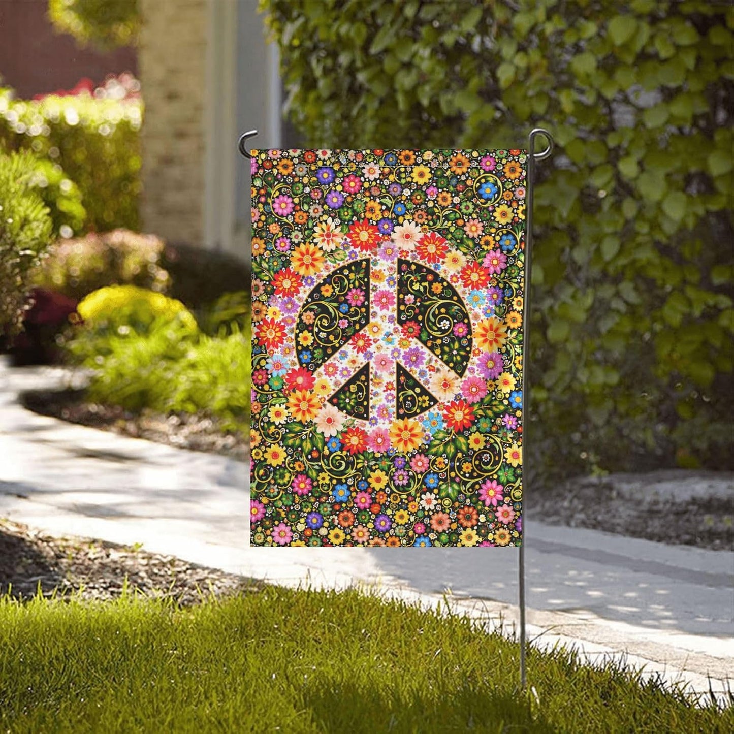 Bandera jardín flores de la paz 12x18pulg doble cara