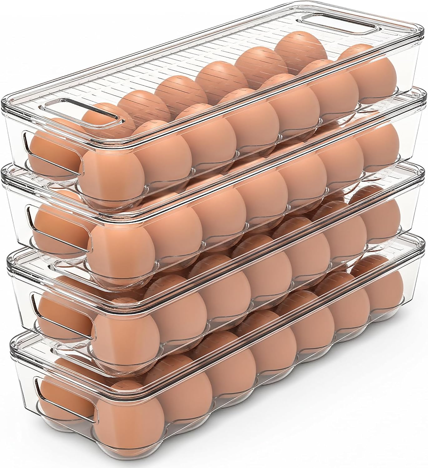 Recipiente huevos tapa asa 4 pzas apilable transparente