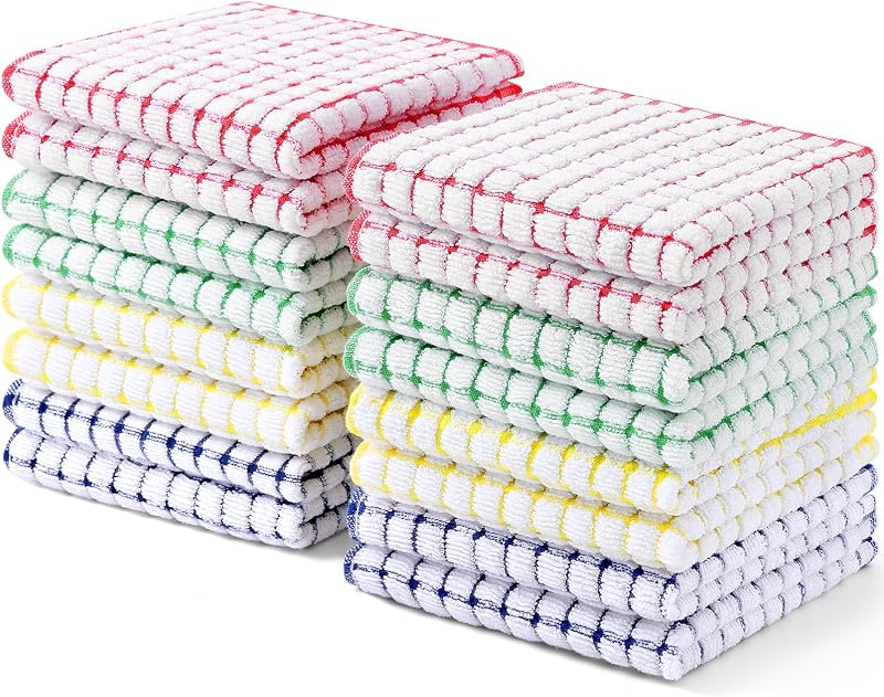 Set 16 paños cocina lino algodón 12x12pulg suaves
