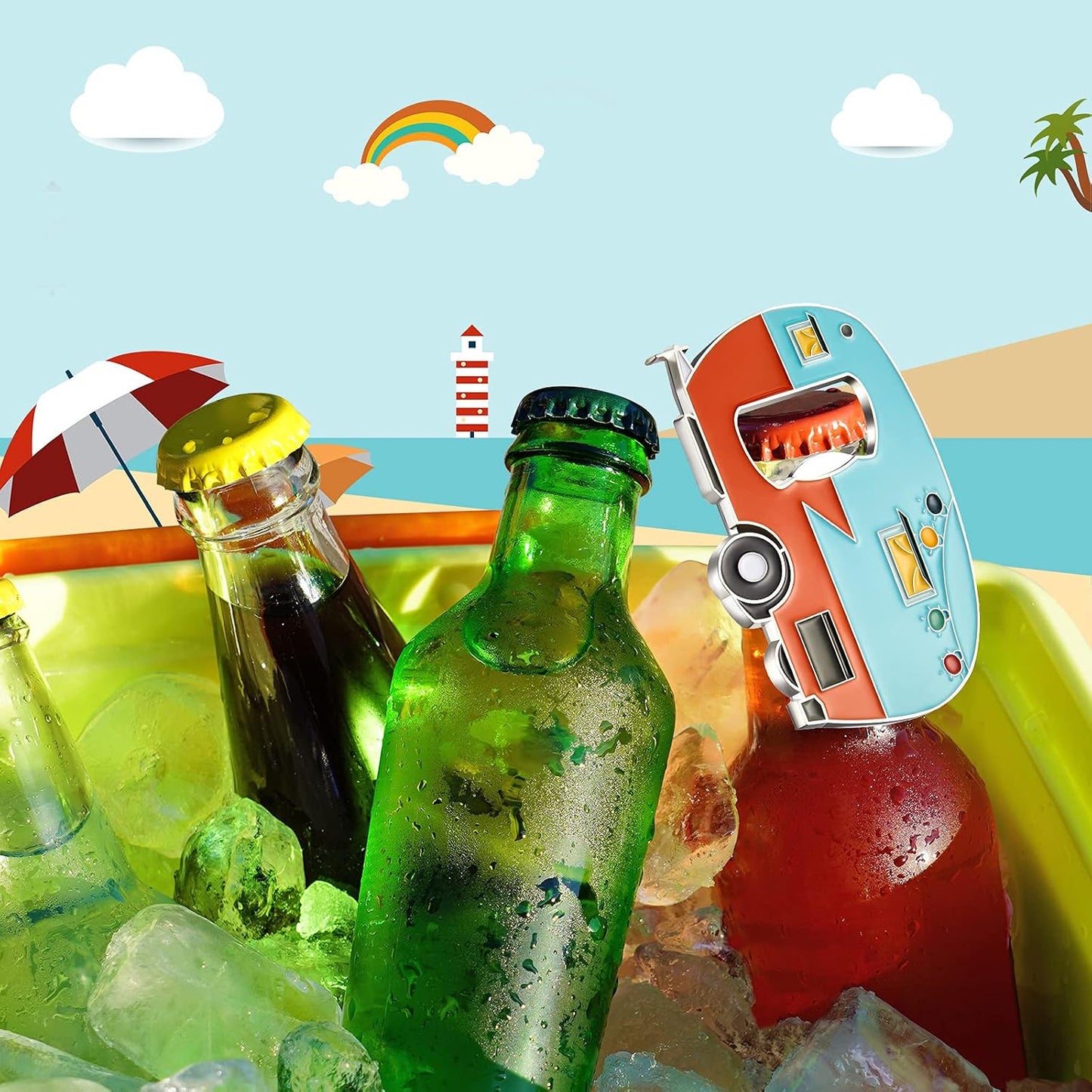 Abrebotellas magnético para nevera hogar picnic azul amarillo