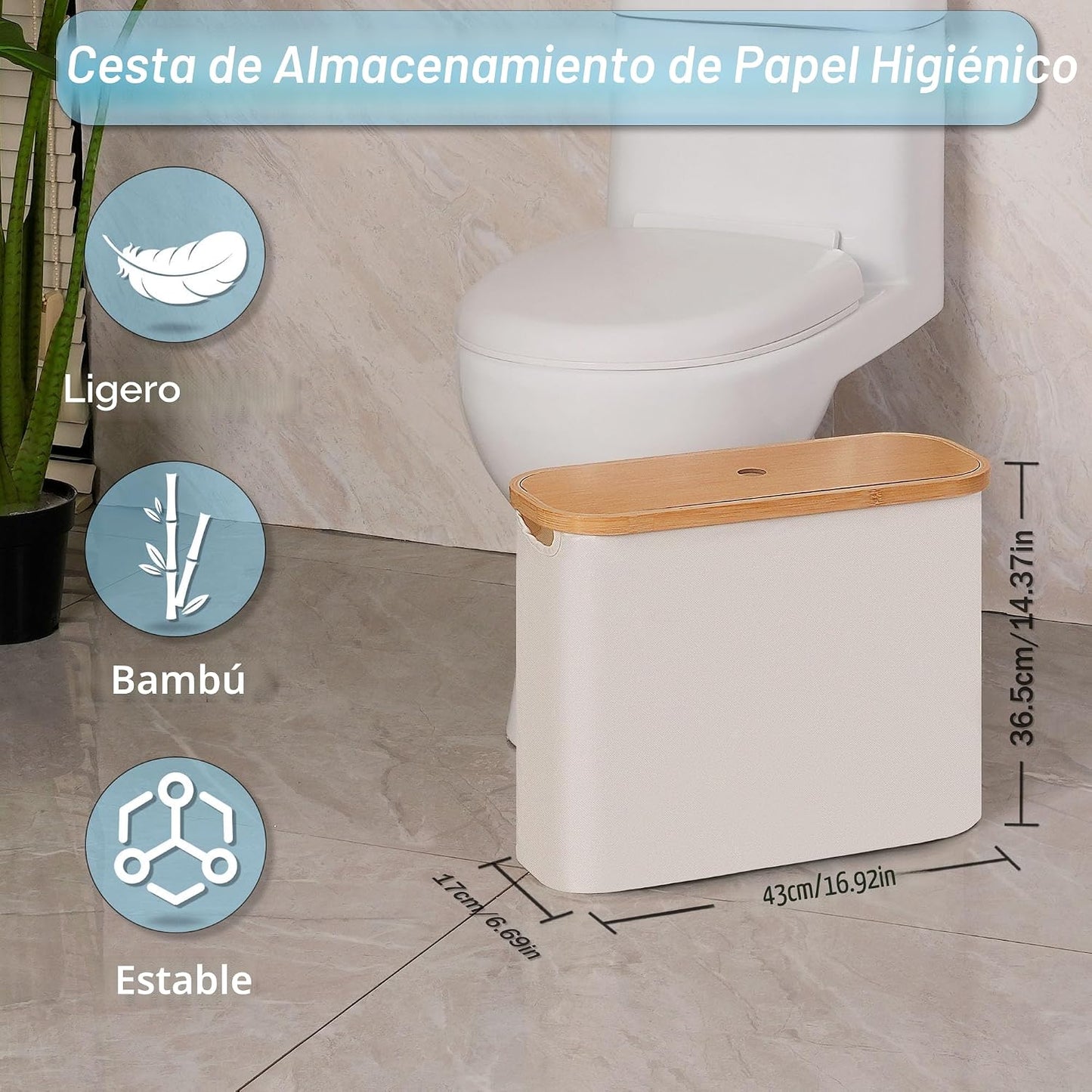 Cesta papel higiénico con tapa almacenamiento baño beige