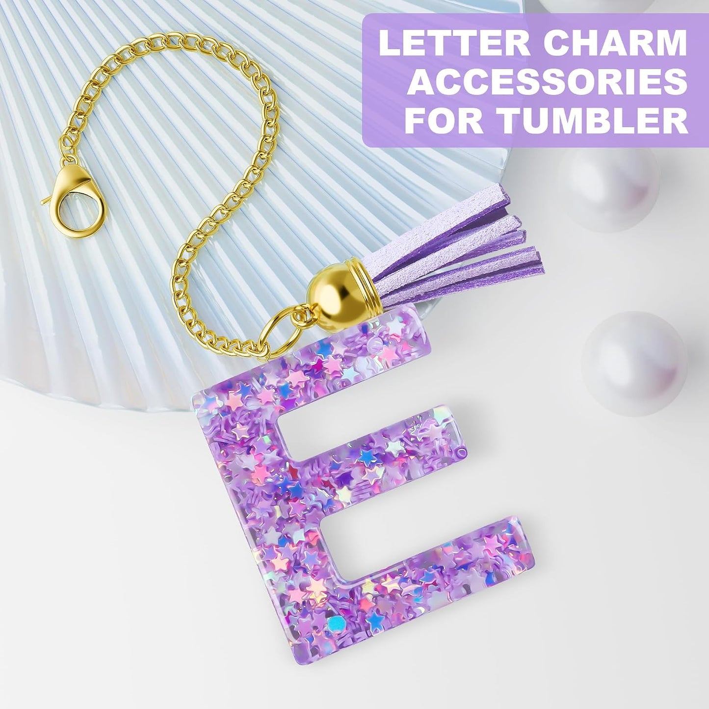 Dije inicial para tumbler asa morado niña mujer