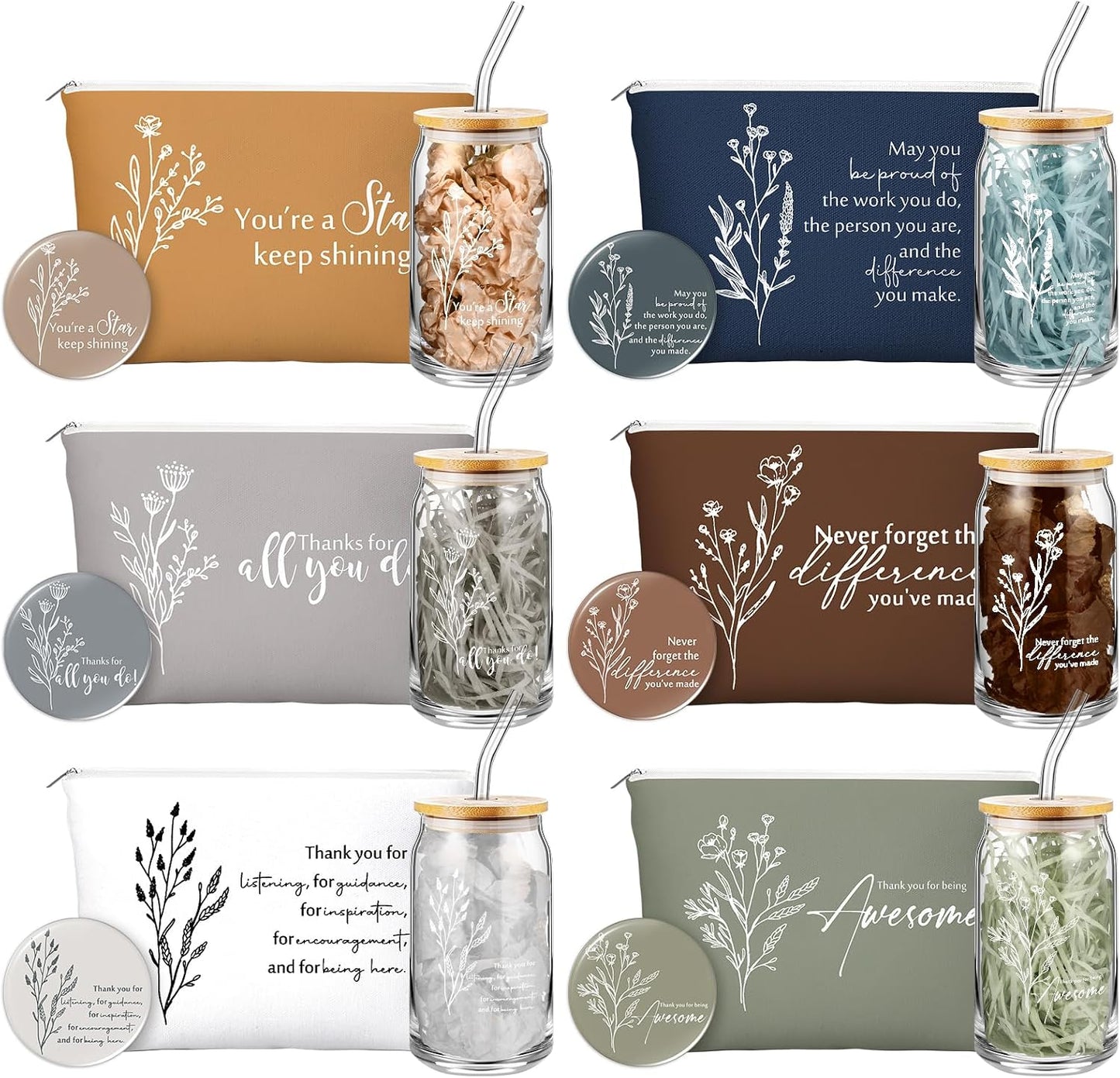 18 Pzas Regalos Mujer Vaso 16oz Bolsa Maquillaje Espejo