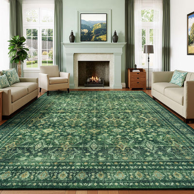 Alfombra lavable 8x10pulg verde antideslizante bohemia
