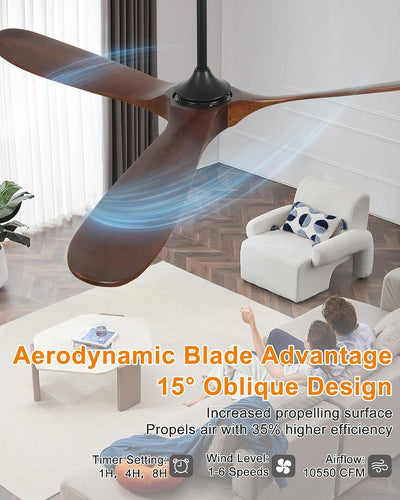 Ventilador techo 72pulg madera sin luz control Alexa 3 aspas nogal