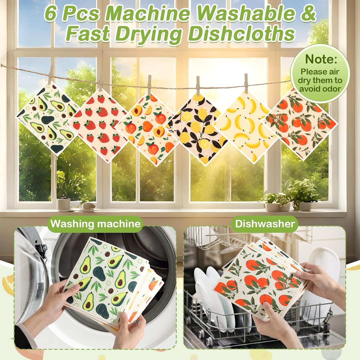 Paquete 6 paños suecos cocina reutilizables superabsorbentes