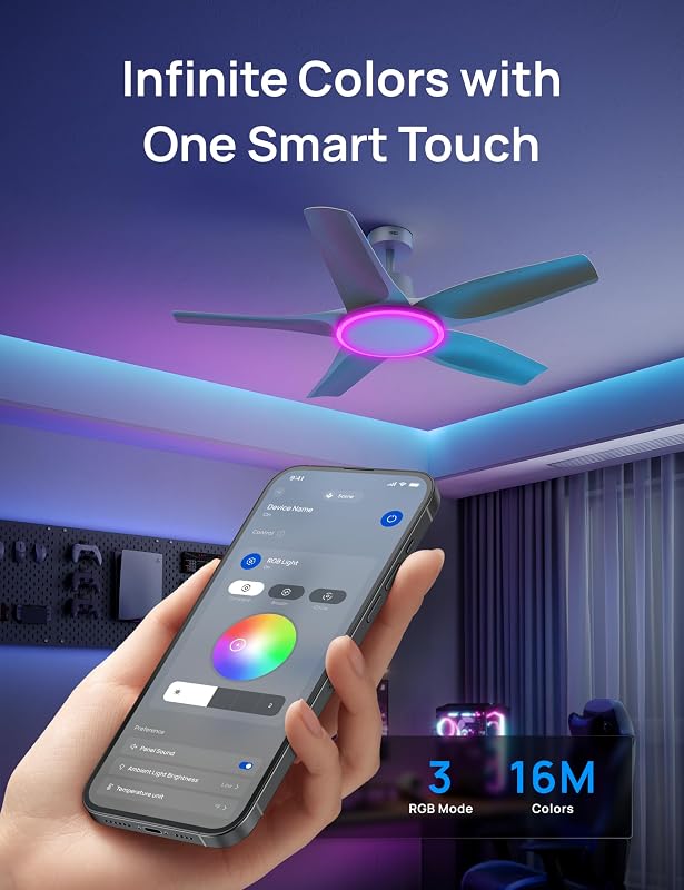 Ventilador techo inteligente con luz RGB 52pulg Alexa