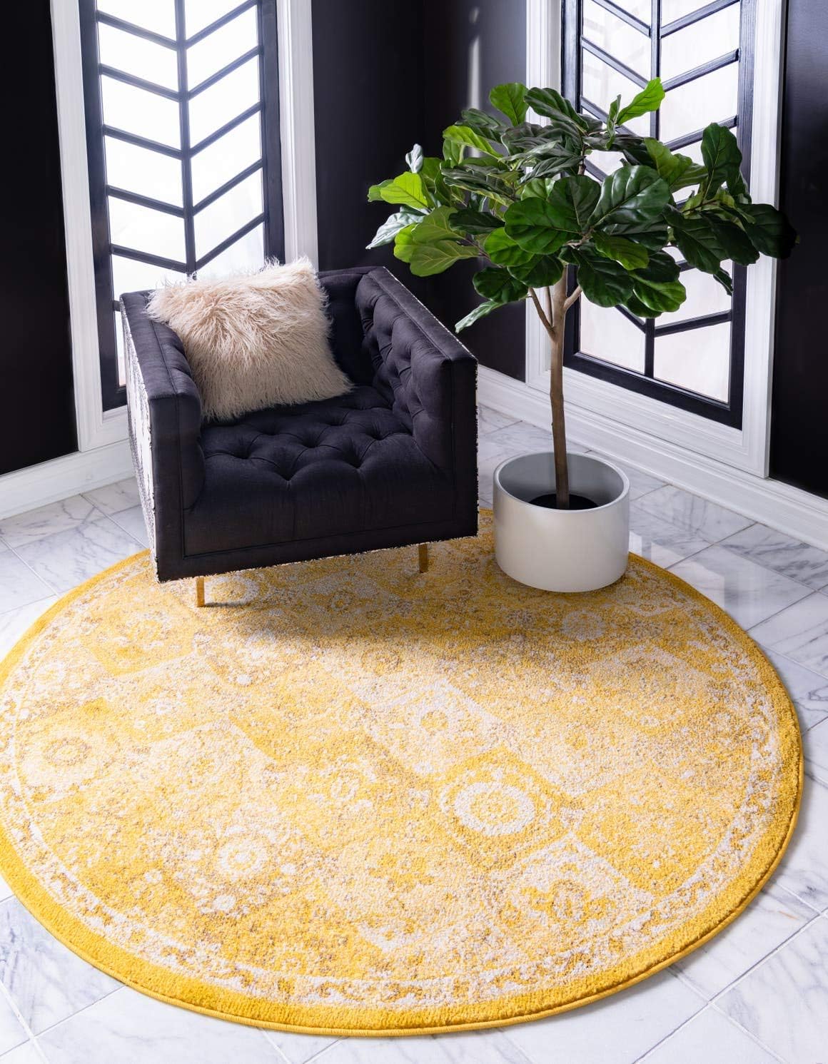 Alfombra área redonda 3ft3pulg amarillo/beige