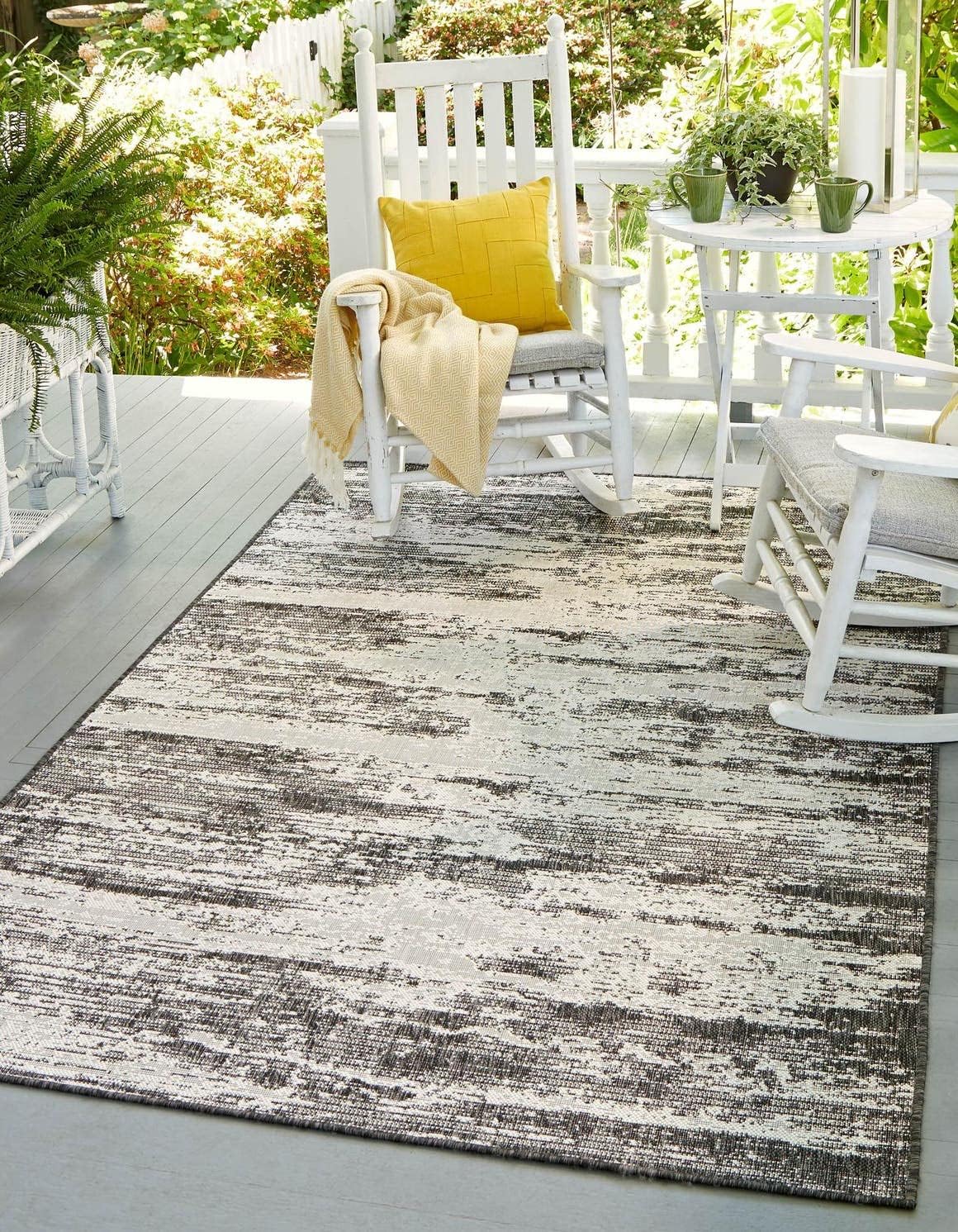 Alfombra rectangular 5x3ft x 7x10ft color carbón/marfil